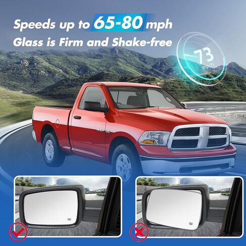 Compatible with Dodge Ram 1500 2500 Driver Side Mirror Glass, 2013 2014 2015 2016 2017 2018 - Left Side Replacement Tow Mirrors, Power Heated, Chrome, with Rear Holder, 68079362AA in Saudi Arabia