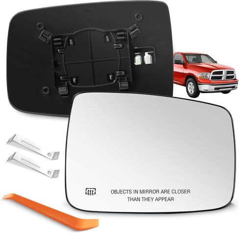 Compatible with Dodge Ram 1500 2500 Driver Side Mirror Glass, 2013 2014 2015 2016 2017 2018 - Left Side Replacement Tow Mirrors, Power Heated, Chrome, with Rear Holder, 68079362AA in Saudi Arabia