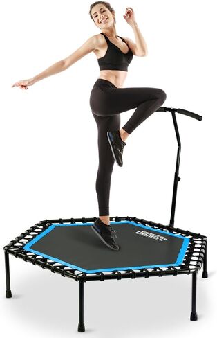 ترامبولين صغير صامت مقاس 48 بوصة من ONETWOFIT مع مقود قابل للتعديل ترامبولين للياقة البدنية بنجي ريبوندر للقفز وتدريبات القلب in Saudi Arabia
