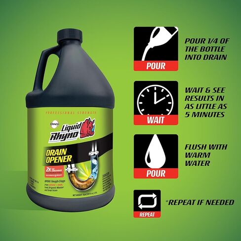 رينو السائل 62 أوقية. فتاحة الصرف، مزيل انسداد الشعر المركز 2X للحوض أو حوض الاستحمام أو مصارف الدش، قوة احترافية سريعة المفعول تزيل المصارف بطيئة التدفق، آمنة لجميع أنابيب الصرف، 4 علاجات in Kuwait