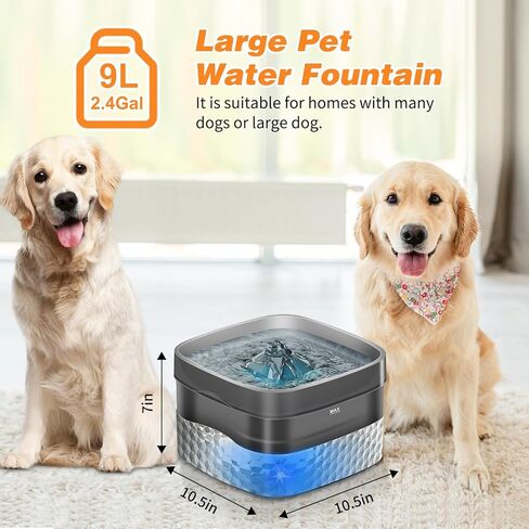 نافورة مياه للكلاب الكبيرة من يوبيت، سعة 2.4 جالون/9 لتر، نافورة مياه كبيرة للحيوانات الأليفة مع مضخة آمنة، نافورة مياه للكلاب فائقة الهدوء تلقائيًا للقطط والكلاب in Kuwait