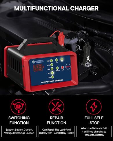 شاحن بطارية سيارة 2A/5A، شاحن أوتوماتيكي بالكامل 6V/12V، مع وضع الشتاء، لسيارة شاحنة دراجة نارية جزازة العشب قارب بطاريات حمض الرصاص البحرية in Kuwait