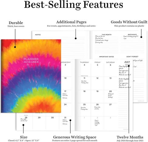 TF PUBLISHING July 2024 - June 2025 Blue Watercolor Medium Monthly Planner Case of 48 | 2 Page Spreads with Extra Large Calendar Grids and Planning Prompts | 12 Month Academic Year Planner | 6.5" x 8" in Saudi Arabia