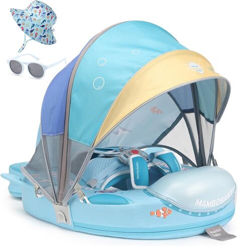 2024 Mambobaby Float with Canopy, Non Inflatable Solid Baby Swim Float, Upgrade Soft Skin-Friendly Fabric Material Infant Pool Float, Smart Swim Trainer for Infant Toddler 3-24 Months in Saudi Arabia