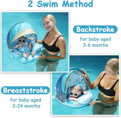2024 Mambobaby Float with Canopy, Non Inflatable Solid Baby Swim Float, Upgrade Soft Skin-Friendly Fabric Material Infant Pool Float, Smart Swim Trainer for Infant Toddler 3-24 Months in Saudi Arabia