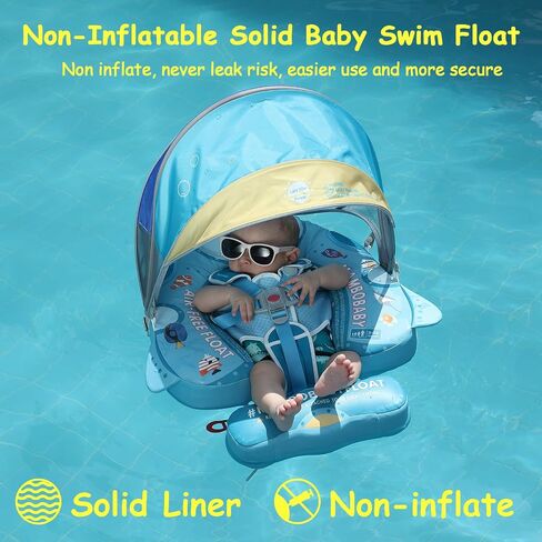 2024 Mambobaby Float with Canopy, Non Inflatable Solid Baby Swim Float, Upgrade Soft Skin-Friendly Fabric Material Infant Pool Float, Smart Swim Trainer for Infant Toddler 3-24 Months in Saudi Arabia