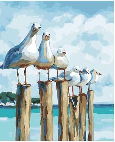 SUMGAR DIY Paint by Numbers Kit for Adults Beginner Seagull Blue Sea Paint by Numbers 16x20 Inch Without Frame Realistic Acrylic Oil Painting Drawing Craft Work Set with Brushes Christmas Gift in Kuwait