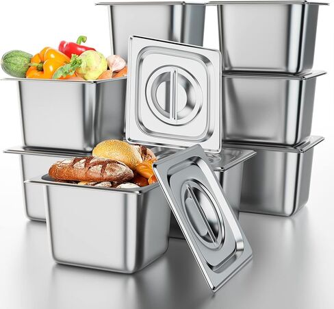12 Pack Stainless Steam Hotel Pans 1/6 Size x 6 Deep Commercial Steam Table Pans with Lid 0.8 mm Thick Stainless Anti-Jam Hotel Pan Catering Food Pan for Home Hotel Restaurant Party Supplies in Saudi Arabia