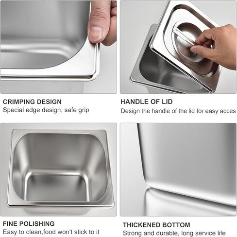 12 Pack Stainless Steam Hotel Pans 1/6 Size x 6 Deep Commercial Steam Table Pans with Lid 0.8 mm Thick Stainless Anti-Jam Hotel Pan Catering Food Pan for Home Hotel Restaurant Party Supplies in Saudi Arabia