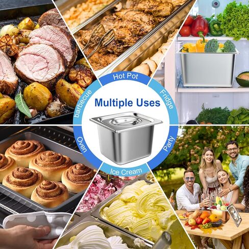 12 Pack Stainless Steam Hotel Pans 1/6 Size x 6 Deep Commercial Steam Table Pans with Lid 0.8 mm Thick Stainless Anti-Jam Hotel Pan Catering Food Pan for Home Hotel Restaurant Party Supplies in Saudi Arabia