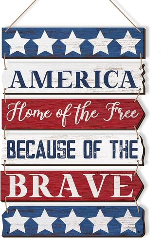 Tatuo 4th of July Decorations Patriotic Wall Decor Memorial Day Wooden Hanging Sign Rustic Red White Blue American Stars Door Sign Large Independence Day Wood Hanging Plaque for Front Door Porch Home in Saudi Arabia
