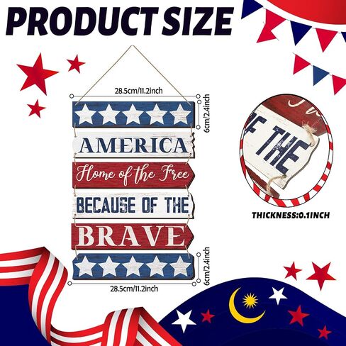 Tatuo 4th of July Decorations Patriotic Wall Decor Memorial Day Wooden Hanging Sign Rustic Red White Blue American Stars Door Sign Large Independence Day Wood Hanging Plaque for Front Door Porch Home in Saudi Arabia