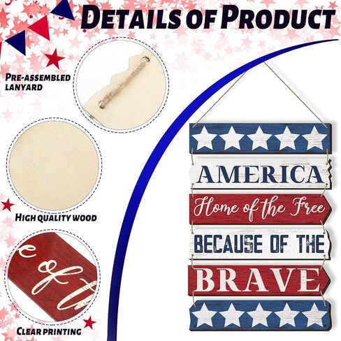Tatuo 4th of July Decorations Patriotic Wall Decor Memorial Day Wooden Hanging Sign Rustic Red White Blue American Stars Door Sign Large Independence Day Wood Hanging Plaque for Front Door Porch Home in Saudi Arabia