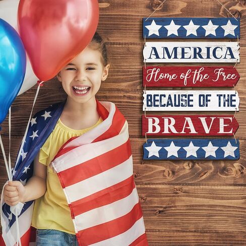 Tatuo 4th of July Decorations Patriotic Wall Decor Memorial Day Wooden Hanging Sign Rustic Red White Blue American Stars Door Sign Large Independence Day Wood Hanging Plaque for Front Door Porch Home in Saudi Arabia