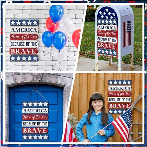Tatuo 4th of July Decorations Patriotic Wall Decor Memorial Day Wooden Hanging Sign Rustic Red White Blue American Stars Door Sign Large Independence Day Wood Hanging Plaque for Front Door Porch Home in Saudi Arabia
