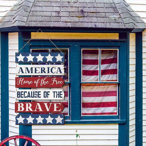 Tatuo 4th of July Decorations Patriotic Wall Decor Memorial Day Wooden Hanging Sign Rustic Red White Blue American Stars Door Sign Large Independence Day Wood Hanging Plaque for Front Door Porch Home in Saudi Arabia