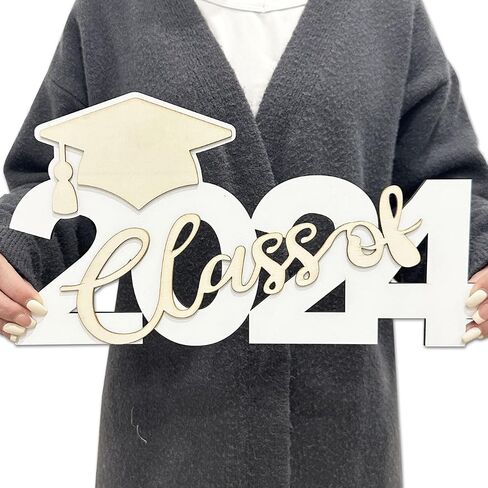 Class of 2024 Wooden Sign Graduation Party Decorations 2024 Gold Graduation Hanging Door Sign Graduation Photo Booth Props for Graduation Party Supplies in Saudi Arabia