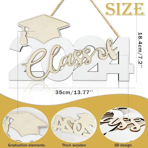 Class of 2024 Wooden Sign Graduation Party Decorations 2024 Gold Graduation Hanging Door Sign Graduation Photo Booth Props for Graduation Party Supplies in Saudi Arabia