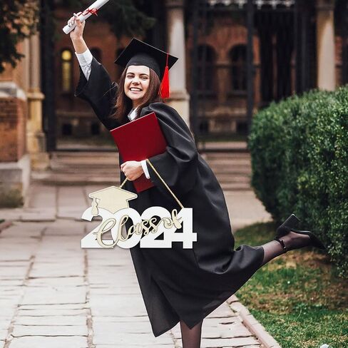 Class of 2024 Wooden Sign Graduation Party Decorations 2024 Gold Graduation Hanging Door Sign Graduation Photo Booth Props for Graduation Party Supplies in Saudi Arabia