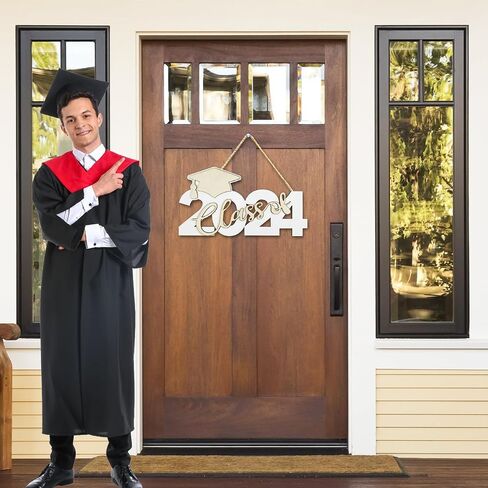 Class of 2024 Wooden Sign Graduation Party Decorations 2024 Gold Graduation Hanging Door Sign Graduation Photo Booth Props for Graduation Party Supplies in Saudi Arabia