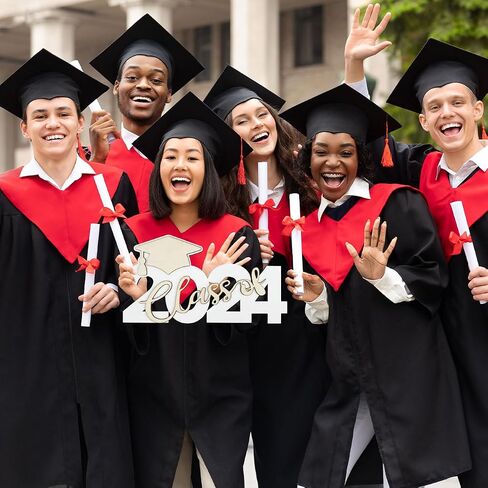 Class of 2024 Wooden Sign Graduation Party Decorations 2024 Gold Graduation Hanging Door Sign Graduation Photo Booth Props for Graduation Party Supplies in Saudi Arabia