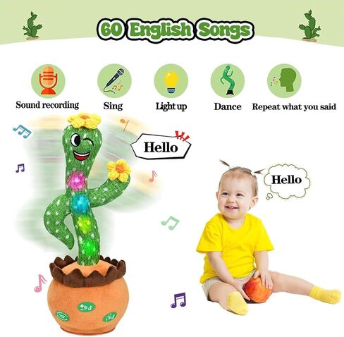 Cactus Baby Toys Boy Girl Gifts, Talking Singing Mimicking Cactus Plush Toy with Light Up, Infant Babies Toddler Kids Interactive Musical Toys, Recording+Dance+Sing English Songs+Repeat What You Say in Kuwait