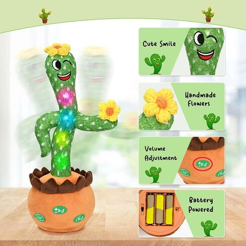 Cactus Baby Toys Boy Girl Gifts, Talking Singing Mimicking Cactus Plush Toy with Light Up, Infant Babies Toddler Kids Interactive Musical Toys, Recording+Dance+Sing English Songs+Repeat What You Say in Kuwait