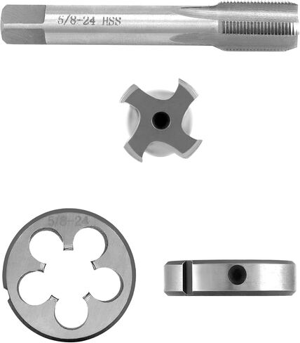 QWORK 5/8"-24 مجموعة الصنبور والقالب، مع قالب دائري 22LR 223 5.56 9 مم، أداة صنبور خيط اليد اليمنى من الفولاذ عالي السرعة in Kuwait