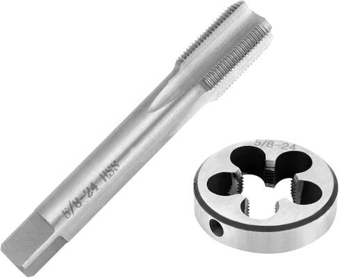 QWORK 5/8"-24 مجموعة الصنبور والقالب، مع قالب دائري 22LR 223 5.56 9 مم، أداة صنبور خيط اليد اليمنى من الفولاذ عالي السرعة in Kuwait