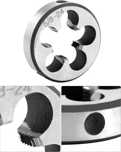 QWORK 5/8"-24 مجموعة الصنبور والقالب، مع قالب دائري 22LR 223 5.56 9 مم، أداة صنبور خيط اليد اليمنى من الفولاذ عالي السرعة in Kuwait