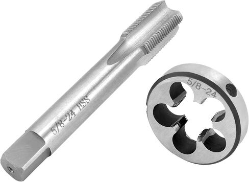 QWORK 5/8"-24 مجموعة الصنبور والقالب، مع قالب دائري 22LR 223 5.56 9 مم، أداة صنبور خيط اليد اليمنى من الفولاذ عالي السرعة in Kuwait