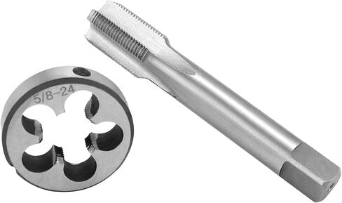 QWORK 5/8"-24 مجموعة الصنبور والقالب، مع قالب دائري 22LR 223 5.56 9 مم، أداة صنبور خيط اليد اليمنى من الفولاذ عالي السرعة in Kuwait