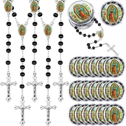 Jadive 100 Pcs Our Lady of Guadalupe Scented Rosary Beads Necklace with Gift Box Wooden Bead Rosary Necklace with Crucifix First Communion Baptism Beaded Necklace Favor in Saudi Arabia