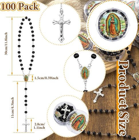 Jadive 100 Pcs Our Lady of Guadalupe Scented Rosary Beads Necklace with Gift Box Wooden Bead Rosary Necklace with Crucifix First Communion Baptism Beaded Necklace Favor in Saudi Arabia