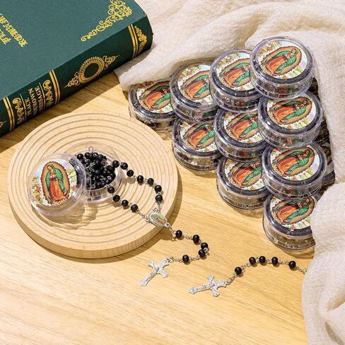 Jadive 100 Pcs Our Lady of Guadalupe Scented Rosary Beads Necklace with Gift Box Wooden Bead Rosary Necklace with Crucifix First Communion Baptism Beaded Necklace Favor in Saudi Arabia