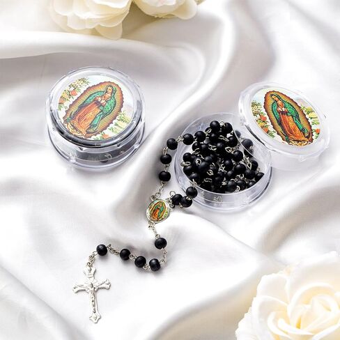 Jadive 100 Pcs Our Lady of Guadalupe Scented Rosary Beads Necklace with Gift Box Wooden Bead Rosary Necklace with Crucifix First Communion Baptism Beaded Necklace Favor in Saudi Arabia
