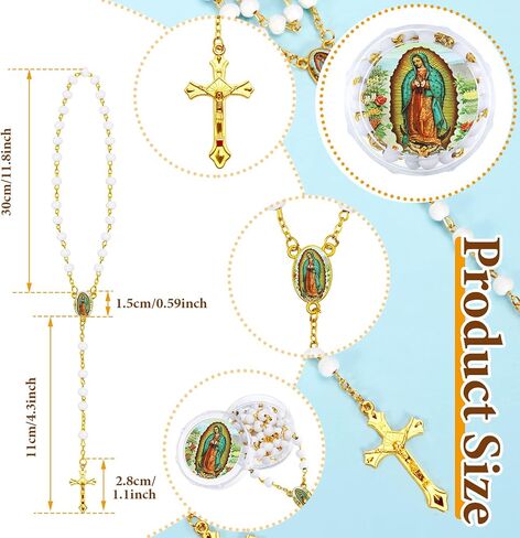 Jadive 100 Pcs Our Lady of Guadalupe Scented Rosary Beads Necklace with Gift Box Wooden Bead Rosary Necklace with Crucifix First Communion Baptism Beaded Necklace Favor in Saudi Arabia