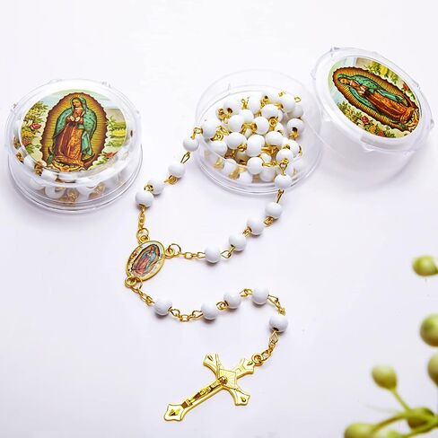 Jadive 100 Pcs Our Lady of Guadalupe Scented Rosary Beads Necklace with Gift Box Wooden Bead Rosary Necklace with Crucifix First Communion Baptism Beaded Necklace Favor in Saudi Arabia