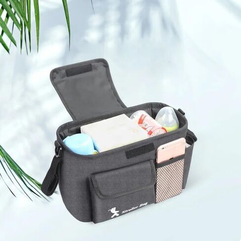 Universal Stroller Organizer - Stroller Caddy / Baby with Insulated Cup Holder attachment & Diaper Storage for On-The-Go Secure Straps, Pockets for Phone, Keys & Toys (black) in Saudi Arabia