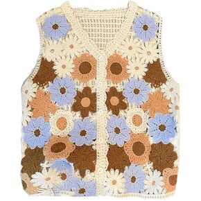 Soly Hux Girl's Floral Crochet Sweater Sweater Vest V Vest Clisteless Button Down Cardigan in Saudi Arabia