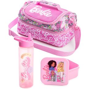 Barbie Girls Pink Lunch Bag with Bottle & Snack Pot | Stronger Together Zip-Up Carry Set | Adjustable Shoulder Strap in Saudi Arabia