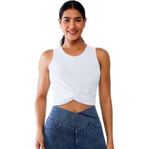 BRXL Padded Racerback Workout Cropped Tank Top Sleeveless Twist Front Athletic Shirts Yoga Gym for Women in Kuwait