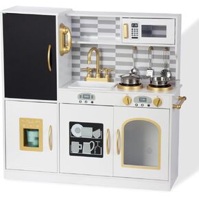 مجموعة لعب المطبخ للأطفال من عمر 3 إلى 8 سنوات، مطبخ خشبي للعب التظاهري، هاتف شامل، صانع ثلج، ثلاجة، الأبعاد: 35 بوصة ارتفاع × 31 بوصة عرض × 12 بوصة عمق in Kuwait
