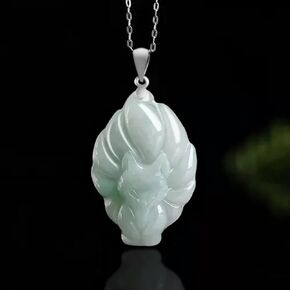 Natural Grade A Jade Jadeite Nine Tailed Fox S925 Silver Clasp Pendant in Kuwait