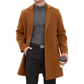 Men's Trench Coat Casual Single Breasted Long Pea Coat Notched Collar Warm Overcoat for Fall Winter with Pockets in Saudi Arabia