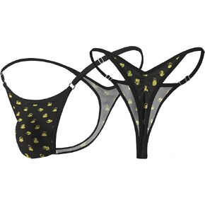 Men's Thong Underwear with Duck Print Pattern, Black, Adjustable Straps Butt Lifting Effect in Saudi Arabia