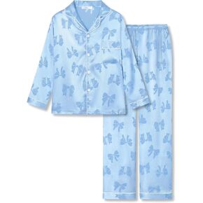 Tebbis Satin Pajamas for Girls-Cute Pink Silky Long-Sleeved Set with Adorable Puppy Prints Size 6/7-16 in Kuwait