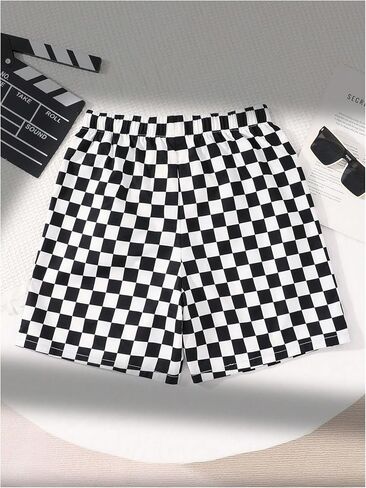 WDIRARA Boy's Plaid Checkered Shorts Elastic Waist Athletic Workout Gym Shorts in Saudi Arabia