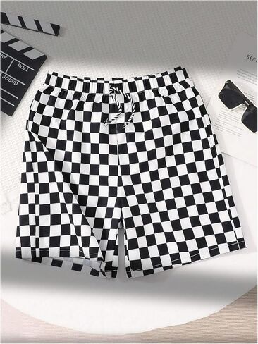 WDIRARA Boy's Plaid Checkered Shorts Elastic Waist Athletic Workout Gym Shorts in Saudi Arabia