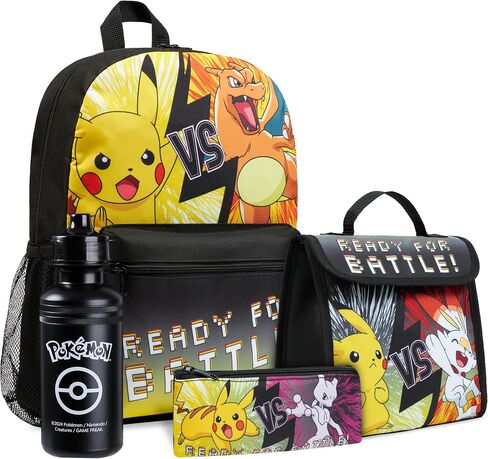 Pokemon Kids Backpack 4 Piece Set School Supplies Rucksack Insulated Lunch Box Kids Pencil Case BPA Free 500ml Water Bottle Pikachu Back to School Gifts for Boys (Black/Multi) in Saudi Arabia